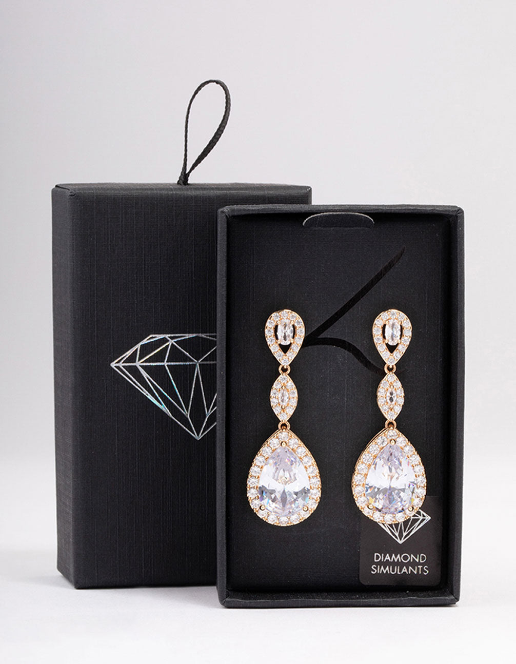 Gold Large Triangular Pear Crystal Drop Earrings