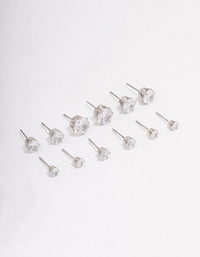 Silver Classic Round Cubic Zirconia Earring 6-Pack - link has visual effect only