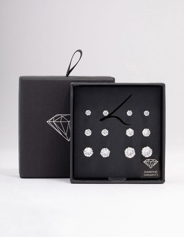 Silver Classic Round Cubic Zirconia Earring 6-Pack