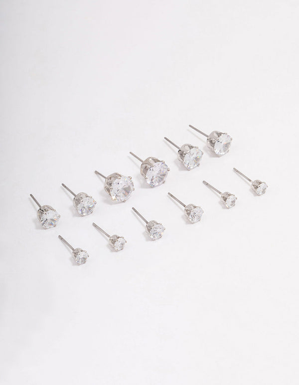 Silver Classic Round Cubic Zirconia Earring 6-Pack
