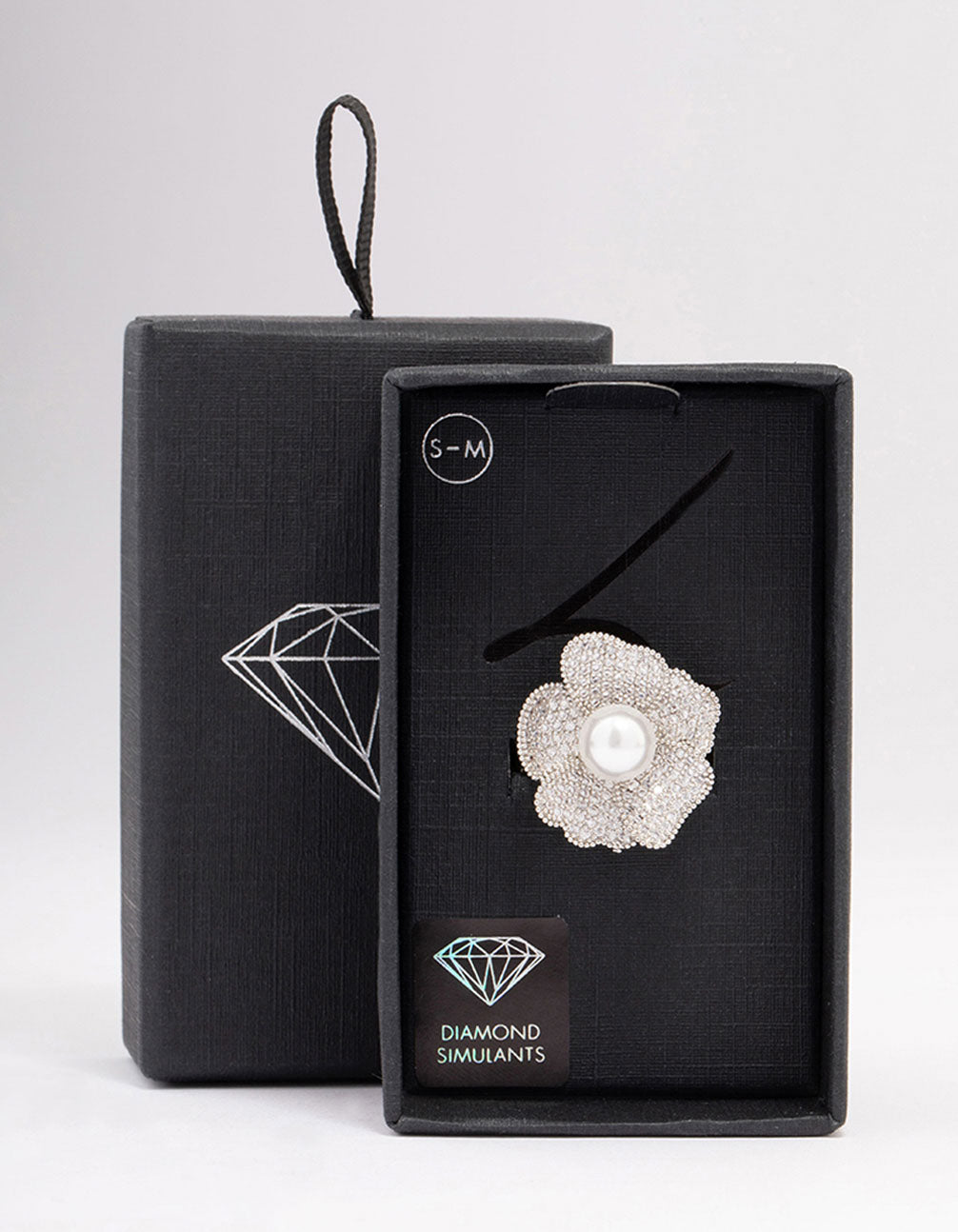 Silver Large Flower & Pearl Ring