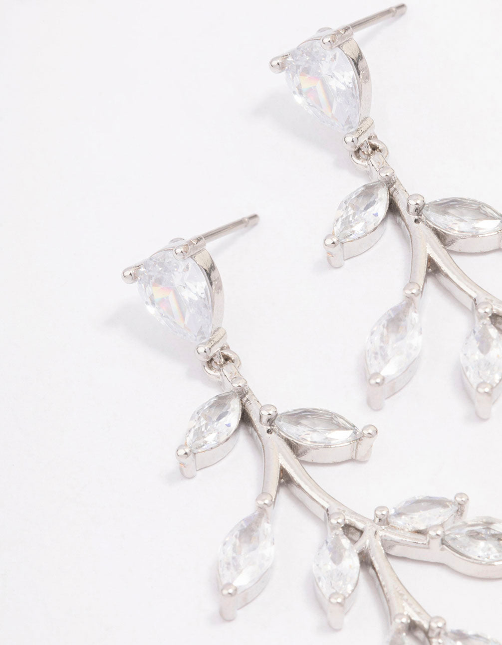 Silver Cubic Zirconia Leaf Drop Earrings