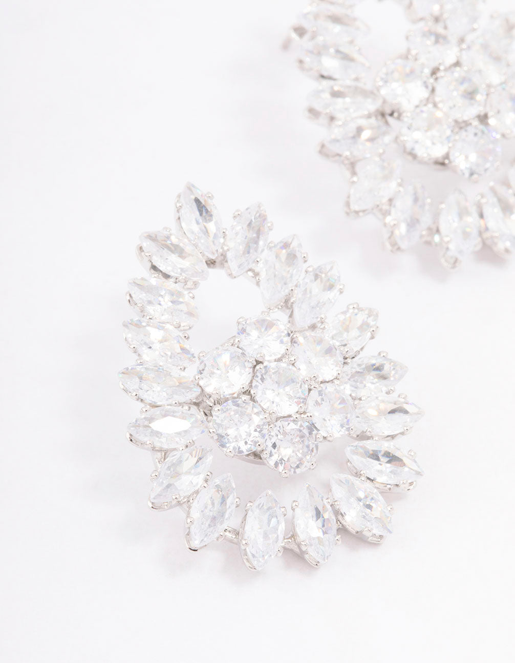 Silver Cubic Zirconia Statement Oval Stud Earrings