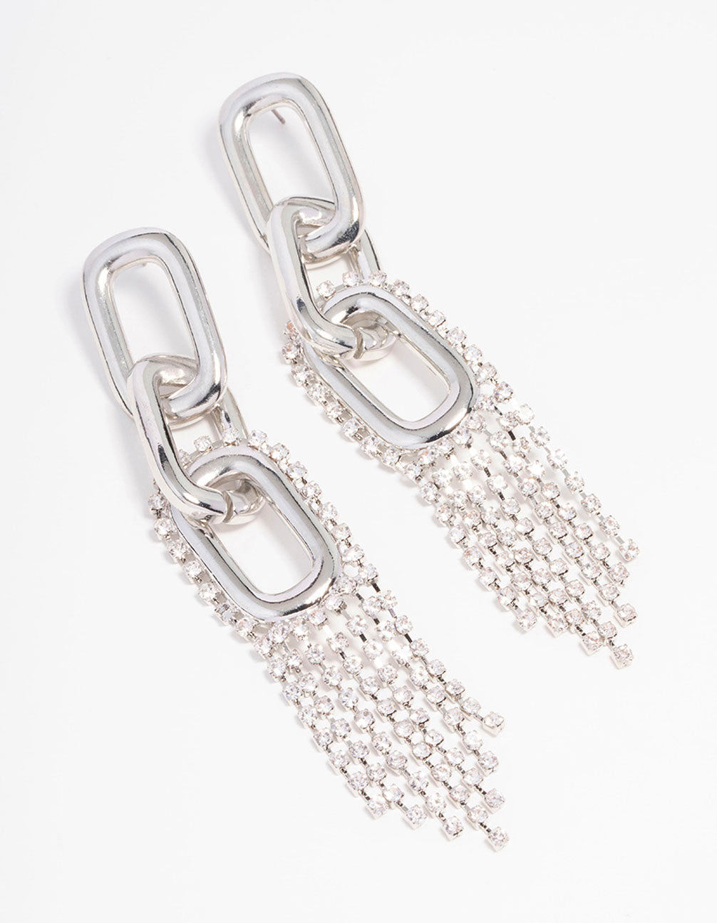 Silver Chain Diamante Cup Chain Drop Earrings