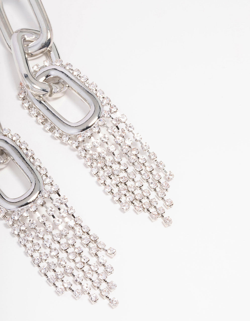 Silver Chain Diamante Cup Chain Drop Earrings