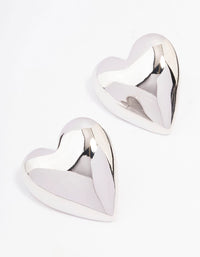 Rhodium Puffy Heart Stud Earrings - Lovisa
