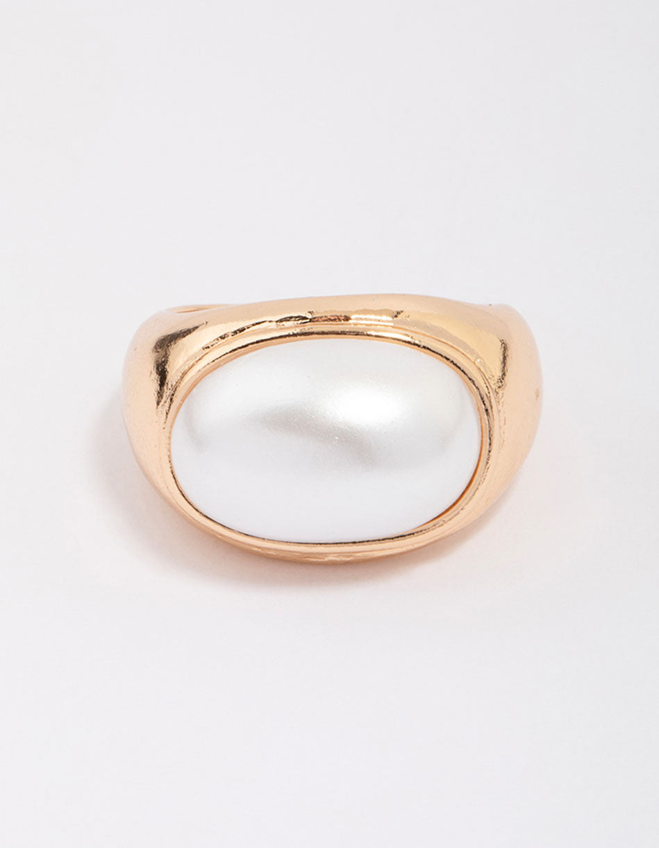 Gold Oval Pearl Chunky Cocktail Ring