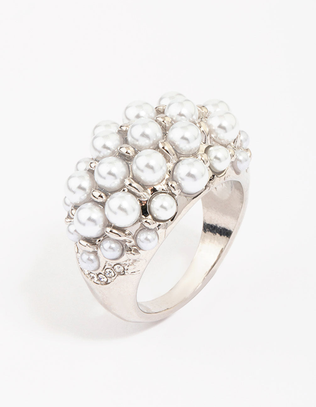 Silver Dome Pearl Cocktail Ring