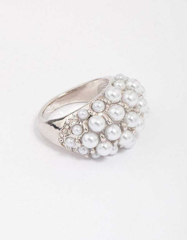 Silver Dome Pearl Cocktail Ring