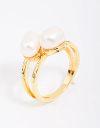 Gold Plated Double Pearl Wrapped Ring - link has visual effect only