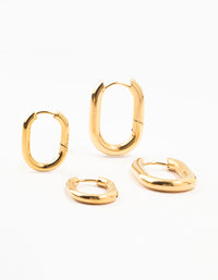 Waterproof Gold Plated Stainless Steel Square Oval Hoop Earrings 2-Pack - link has visual effect only