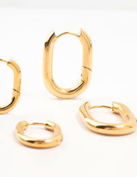 Waterproof Gold Plated Stainless Steel Square Oval Hoop Earrings 2-Pack - link has visual effect only