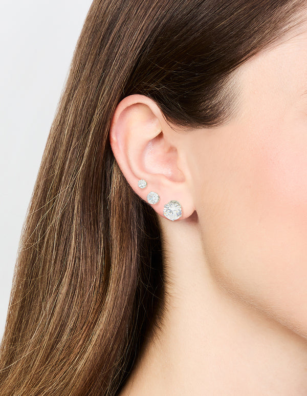 Waterproof Stainless Steel Graduating Cubic Zirconia Earring 3-Pack
