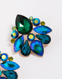 Gold Blue & Green Stones Statement Stud Earrings - link has visual effect only