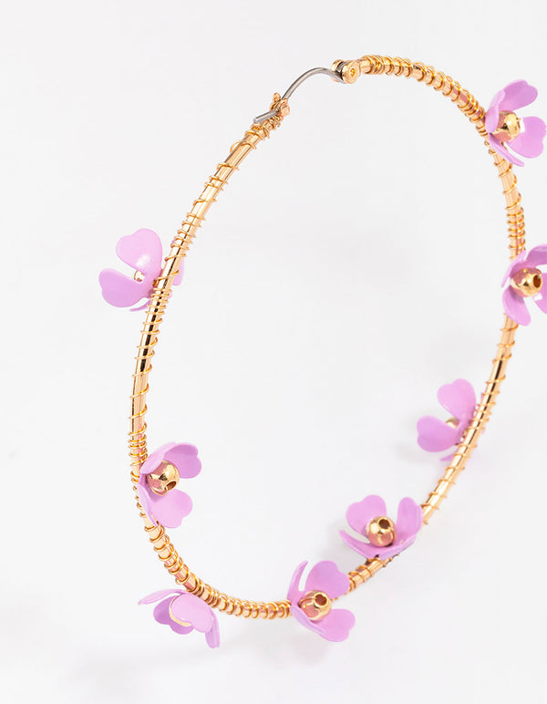 Gold Flower Bloom Hoop Earrings