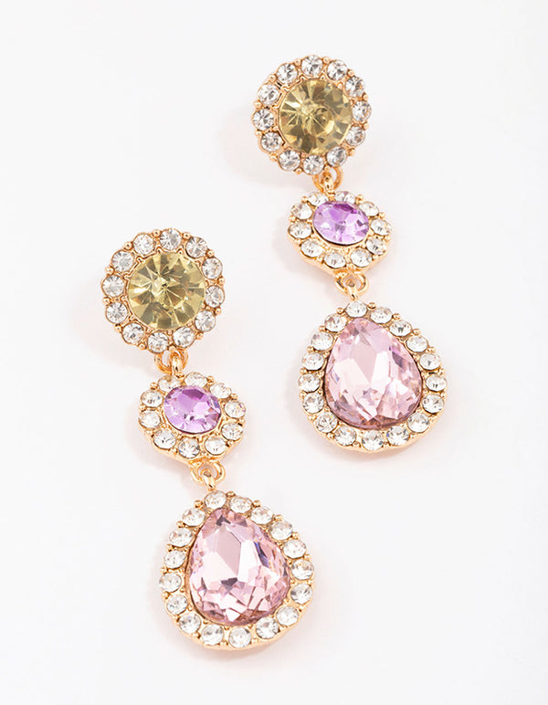 Gold Halo Pear Drop Earrings