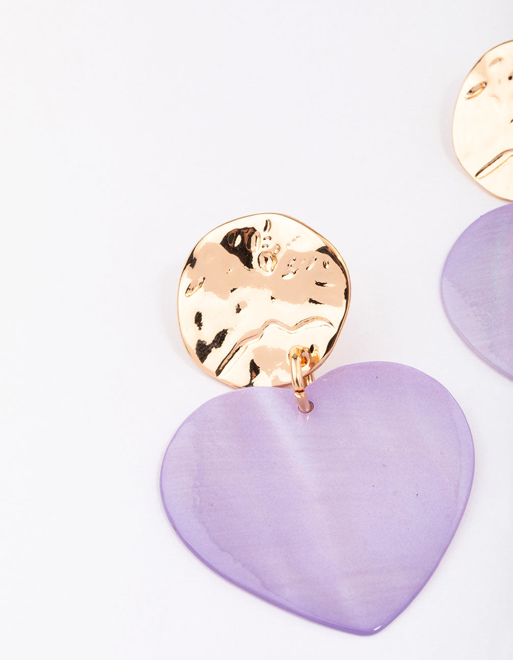 Gold & Lilac Genuine Shell  Iridescent Heart Drop Earrings
