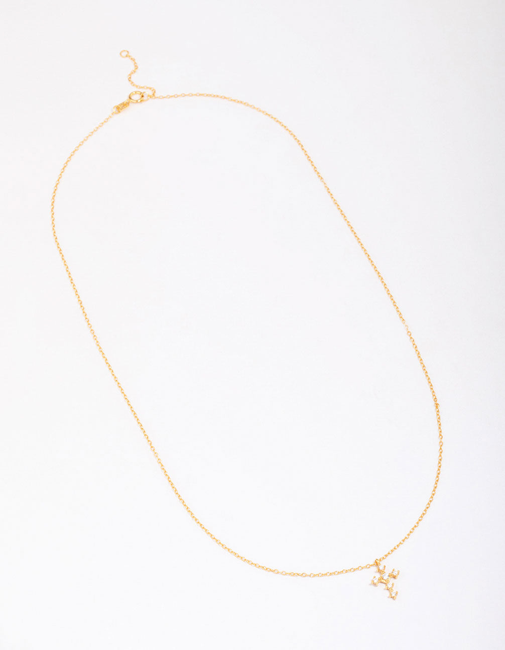 Gold Plated Sterling Silver Cubic Zirconia Round Cross Chain Necklace
