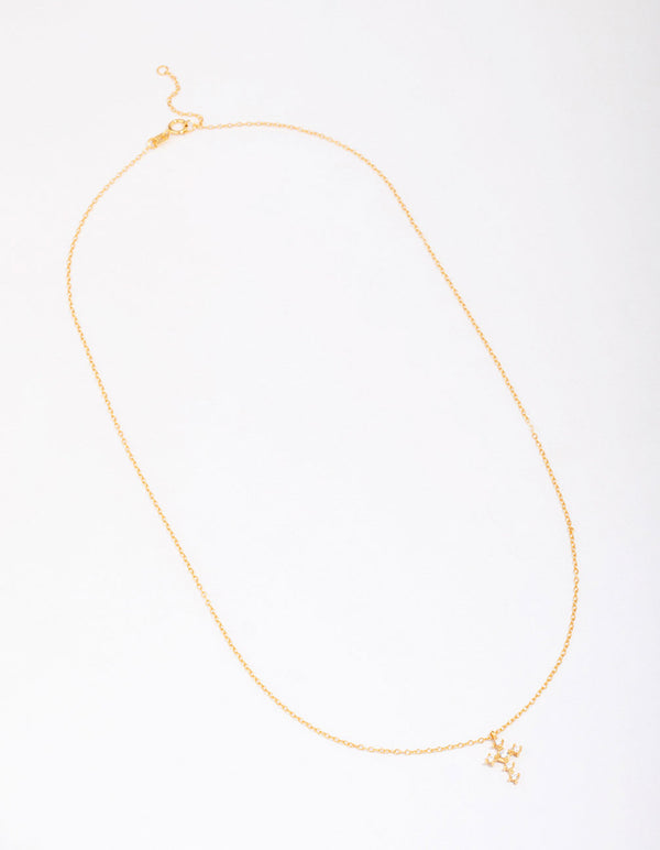 Gold Plated Sterling Silver Cubic Zirconia Round Cross Chain Necklace