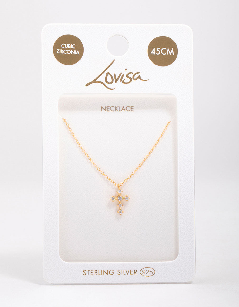 Gold Plated Sterling Silver Cubic Zirconia Round Cross Chain Necklace