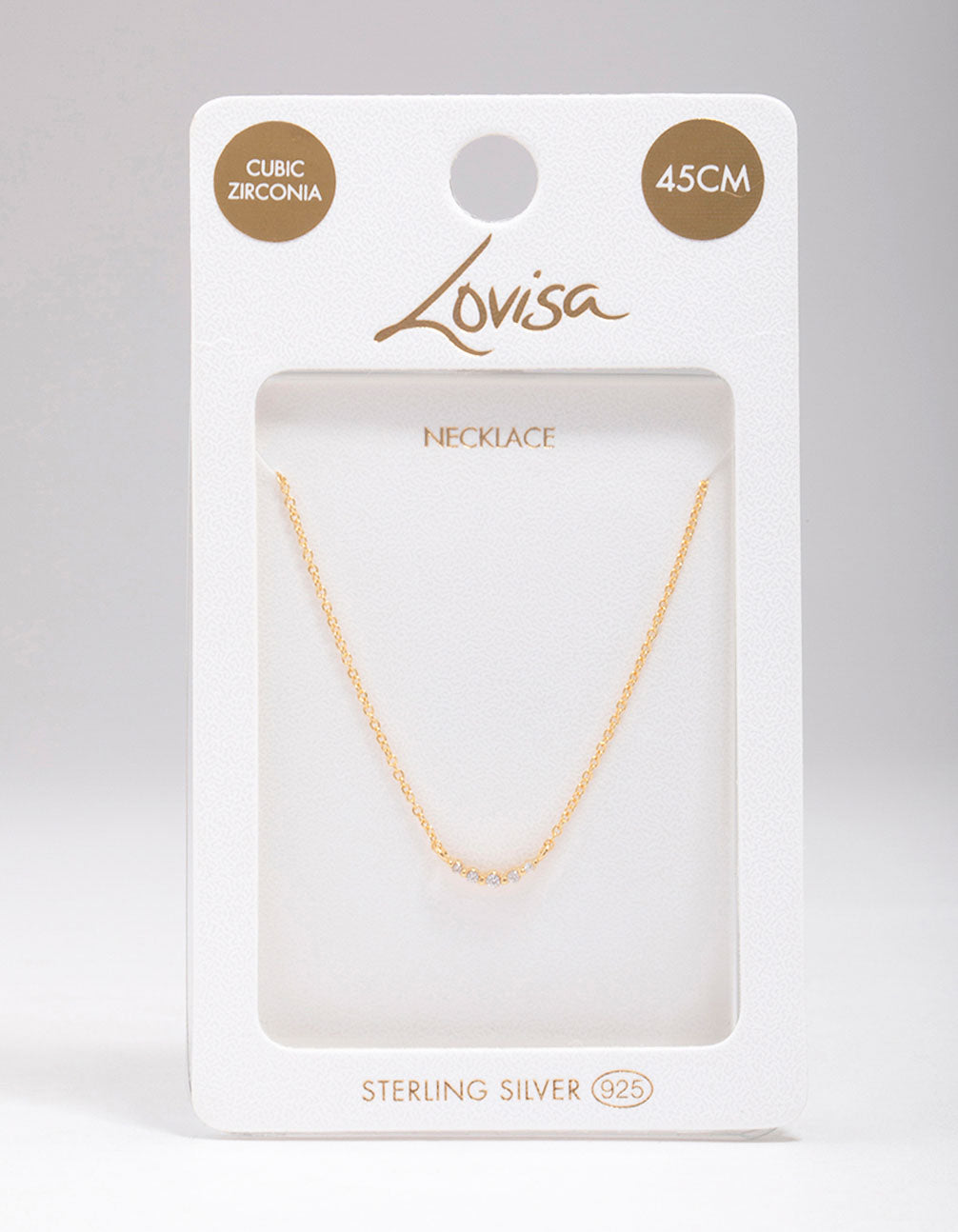 Gold Plated Sterling Silver Curved Cubic Zirconia Pendant Necklace