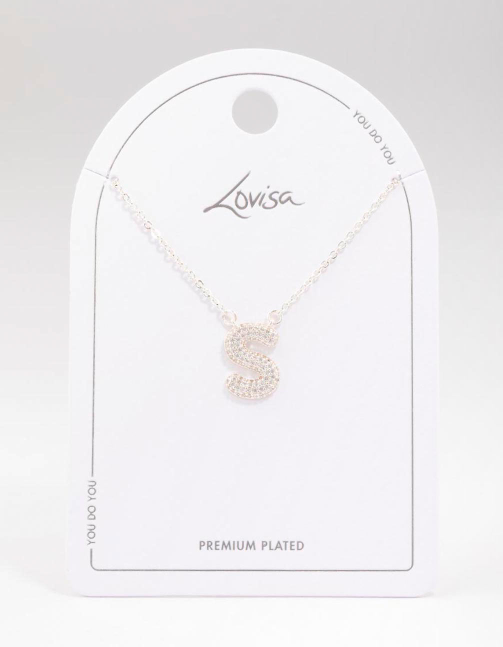 Letter S Silver Plated Brass  Pave Pendant Initial Necklace