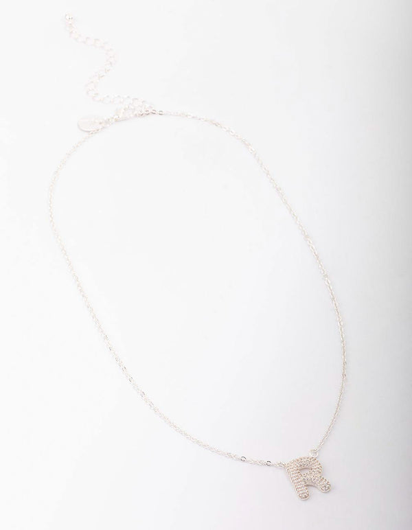 Letter R Silver Plated Pave Pendant Initial Necklace