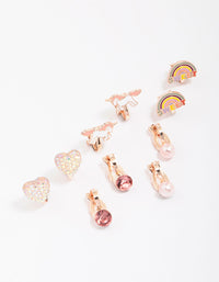 Kids Rose Gold Unicorn Clip-On Earrings 5-Pack - link has visual effect only