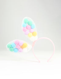 Kids Fabric Pom Pom Bunny Ear Headband - link has visual effect only