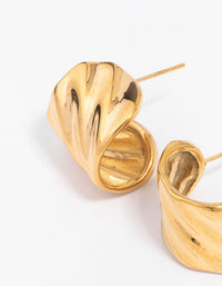 Waterproof Gold Plated Stainless Steel Wavy Wide Hoop Earrings - link has visual effect only