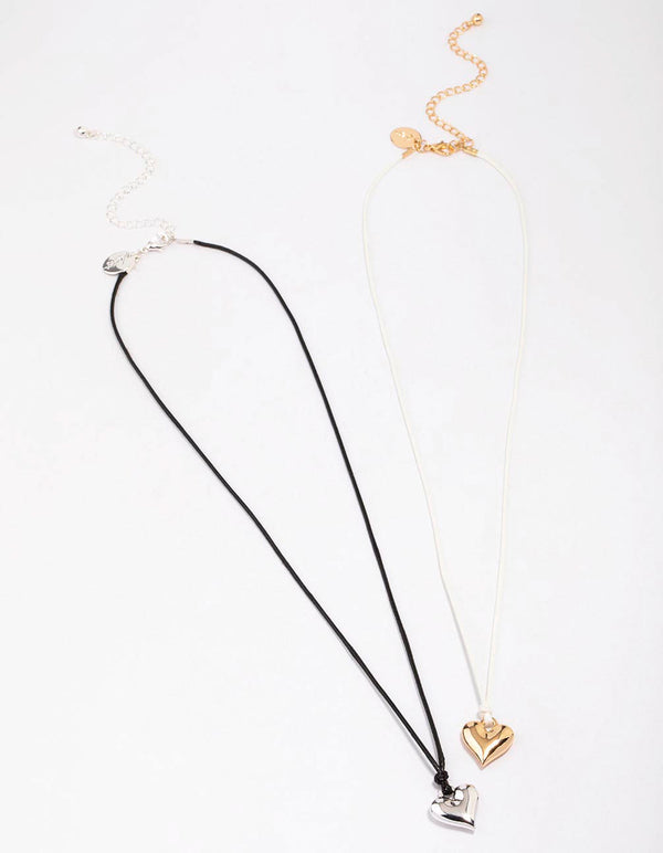 Mixed Metal Heart Cord Necklace Pack