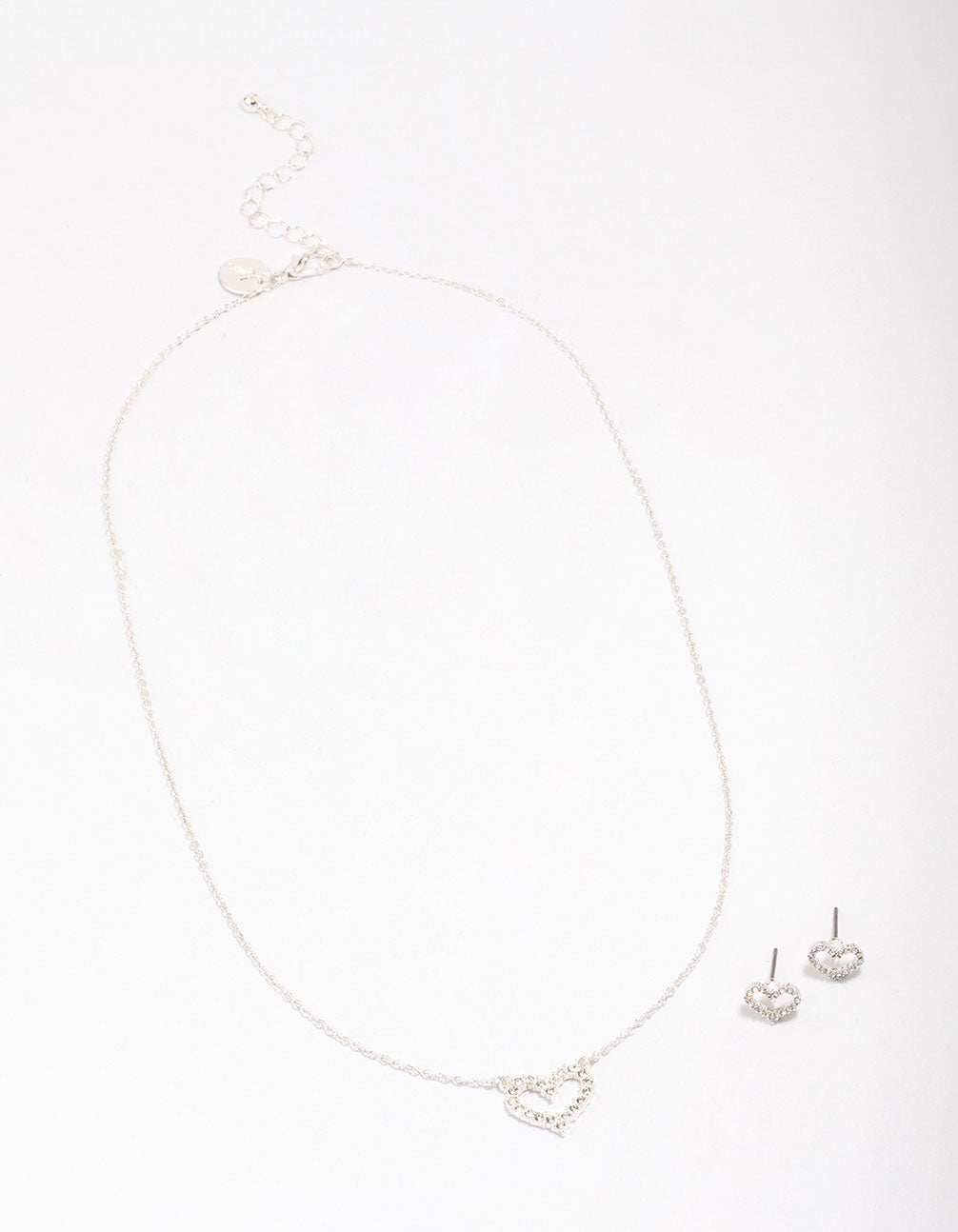 Silver Open Diamante Heart Jewellery Set