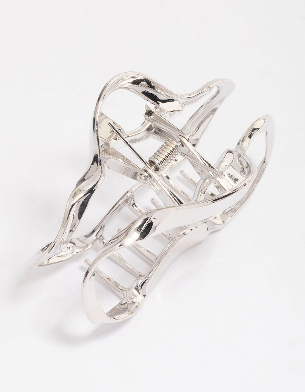 Silver Wavy Oval Hair Claw Clip