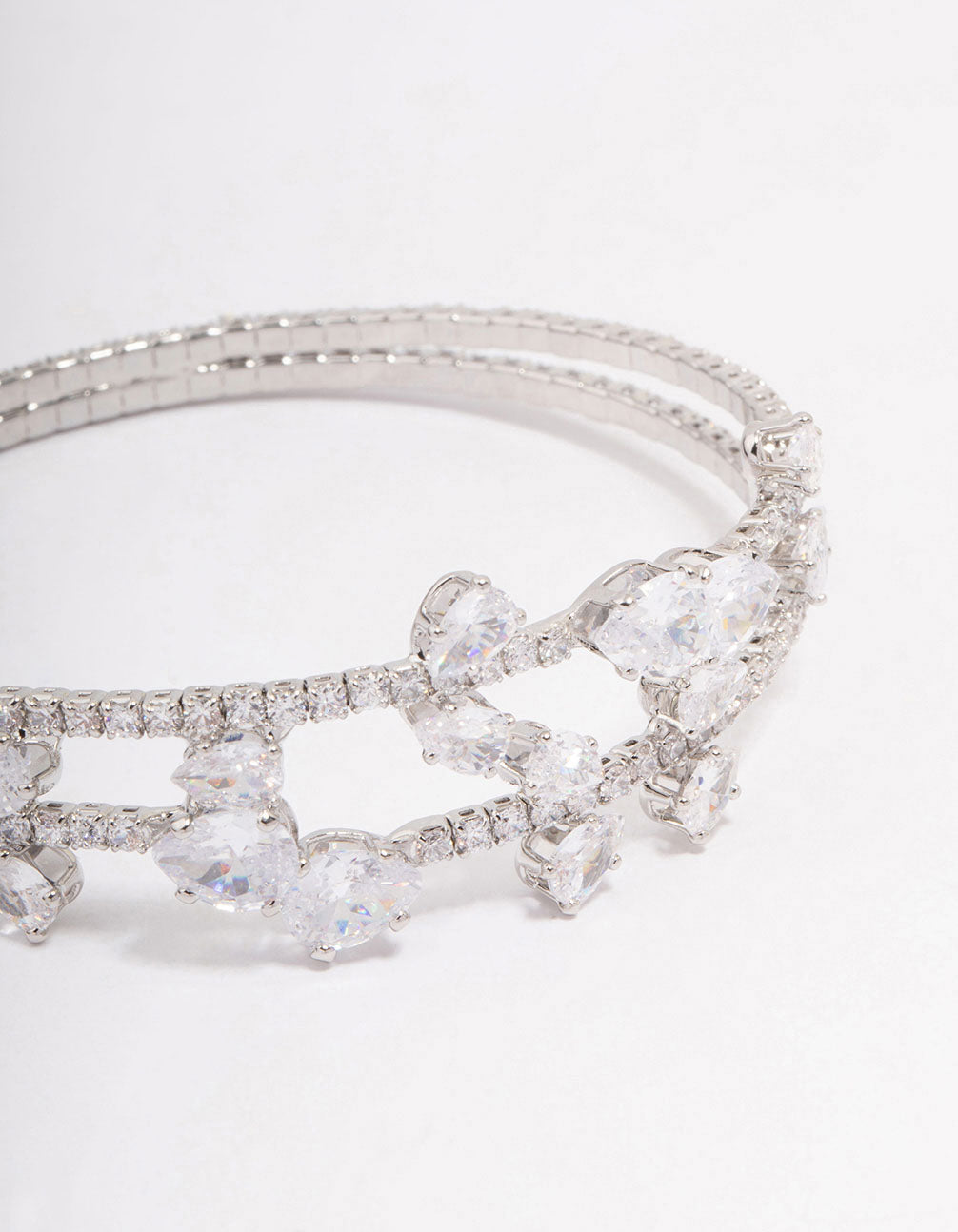 Silver Cubic Zirconia Leaf Layered Bangle