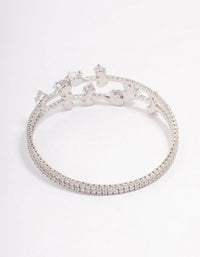 Silver Cubic Zirconia Leaf Layered Bangle - link has visual effect only