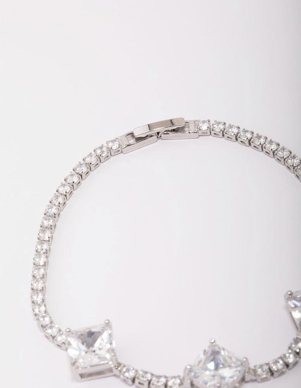 Silver Square Cubic Zirconia Bracelet