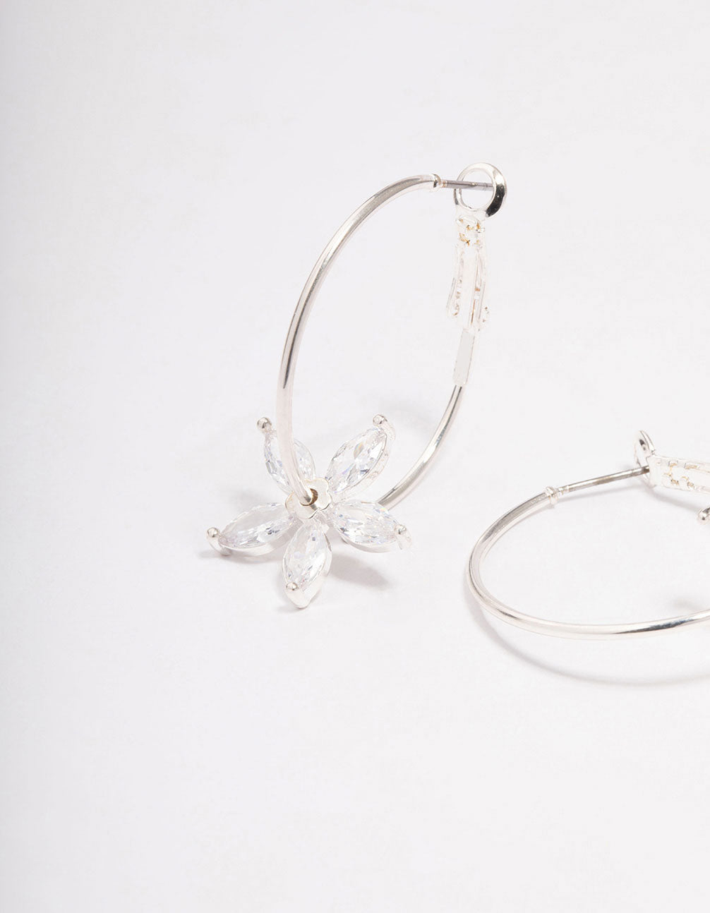 Silver Cubic Zirconia Flower Hoop Earrings