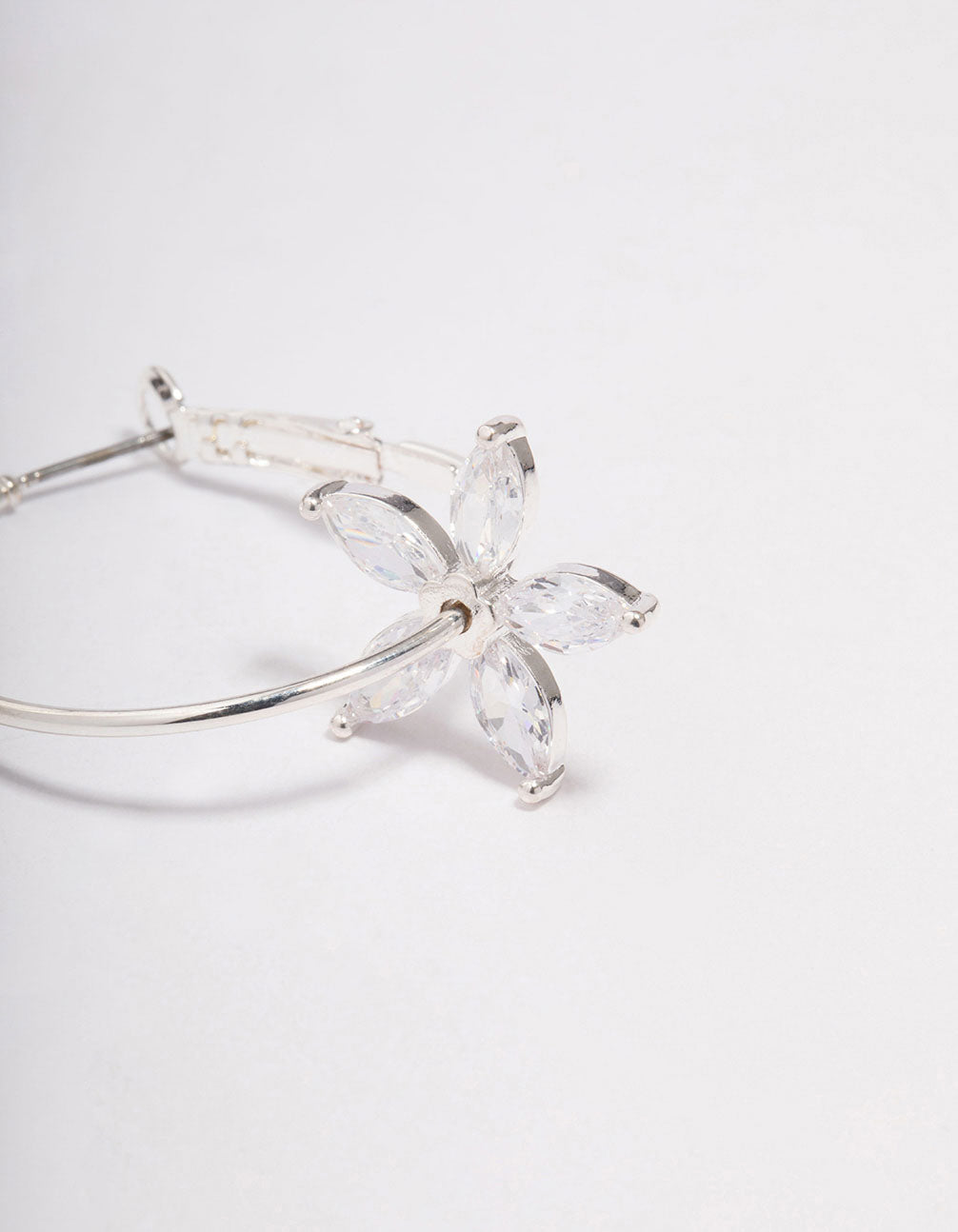 Silver Cubic Zirconia Flower Hoop Earrings
