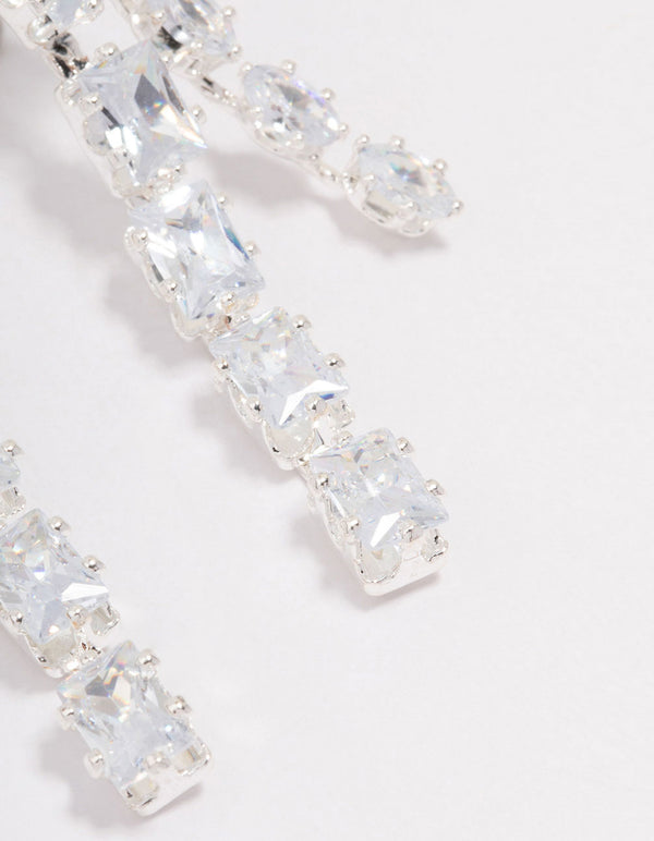 Silver Multi Cubic Zirconia Stone Cup Chain Drop Earrings
