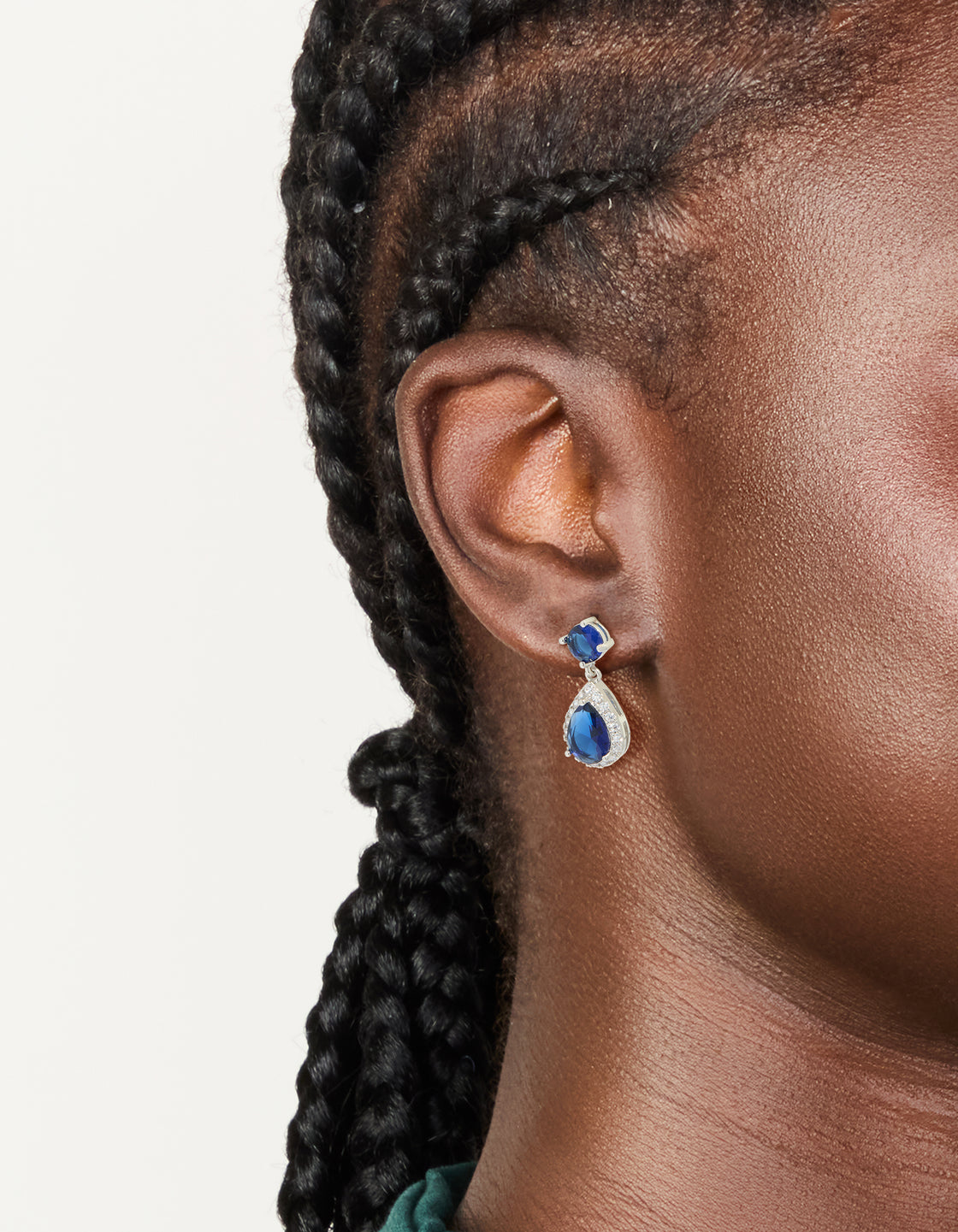 Silver Sapphire Stone Teardrop Drop Earrings