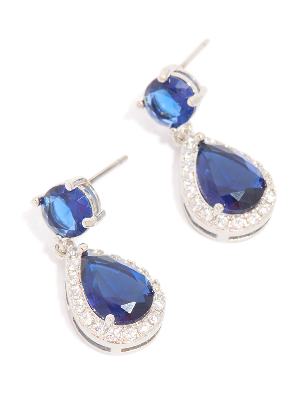 Silver Sapphire Stone Teardrop Drop Earrings