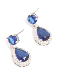 Silver Sapphire Stone Teardrop Drop Earrings - link has visual effect only