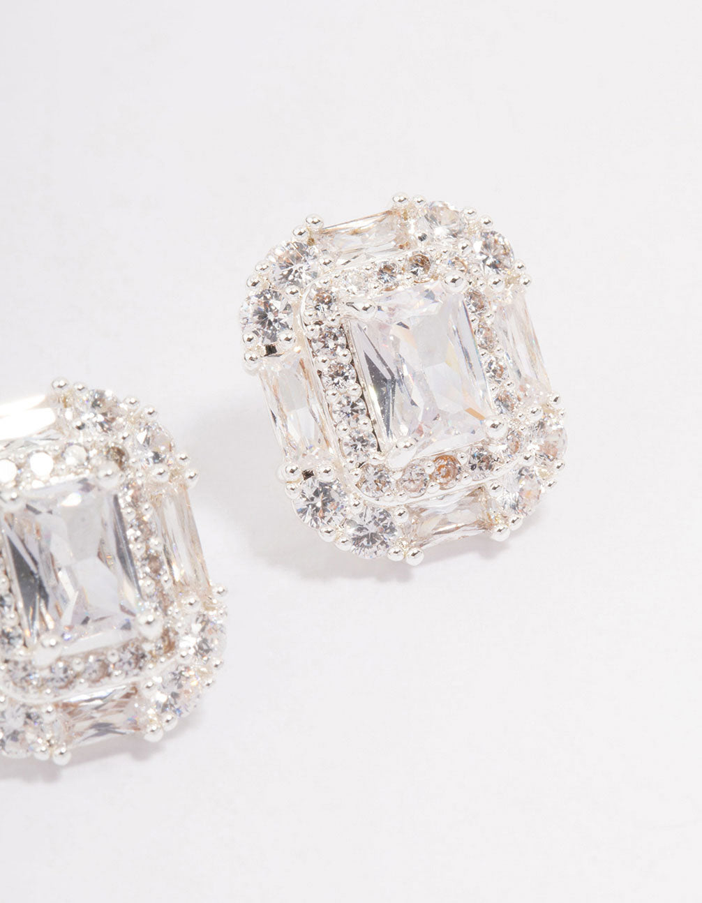 Silver Multi Cubic Zirconia Square Stone Stud Earrings