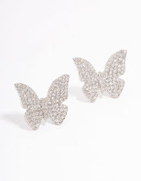 Silver Butterfly Cubic Zirconia Stone Stud Earrings - link has visual effect only
