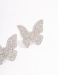Silver Butterfly Cubic Zirconia Stone Stud Earrings - link has visual effect only
