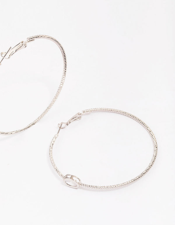 Silver Textural Oval Cubic Zirconia Hoop Earrings