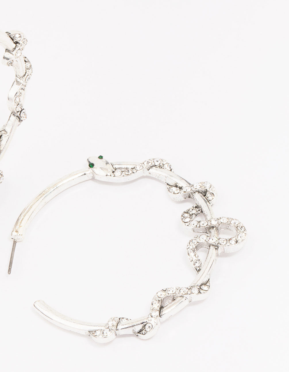 Antique Silver Snake Diamante Medium Hoop Earrings