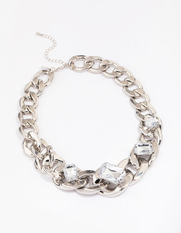 Rhodium Chunky Short Chain Necklace
