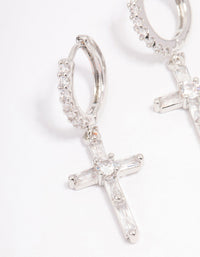 Silver Cubic Zirconia Cross Huggie Hoop Earrings - link has visual effect only