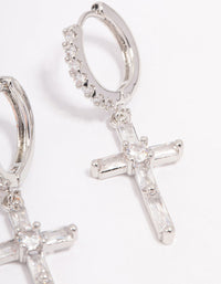 Silver Cubic Zirconia Cross Huggie Hoop Earrings - link has visual effect only
